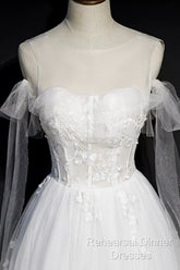 White Lace A-Line Tea Length Semi Formal Prom Dress